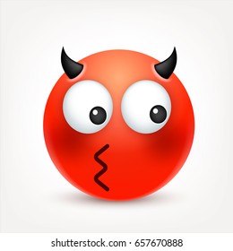 Smiley,emoticon. Yellow face with emotions. Facial expression. 3d realistic emoji. Funny cartoon character.Mood. Web icon. Vector illustration.