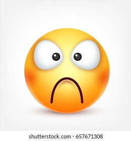 Smiley,emoticon. Yellow face with emotions. Facial expression. 3d realistic emoji. Funny cartoon character.Mood. Web icon. Vector illustration.