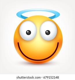 Smiley,emoticon. Yellow face with emotions. Facial expression. 3d realistic emoji. Sad,happy,angry faces.Funny cartoon character.Mood. Web icon. Vector illustration.