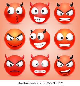 Smiley,emoticons set. Yellow face with emotions. Facial expression. 3d realistic emoji. Funny cartoon character.Mood. Web icon. Vector illustration.