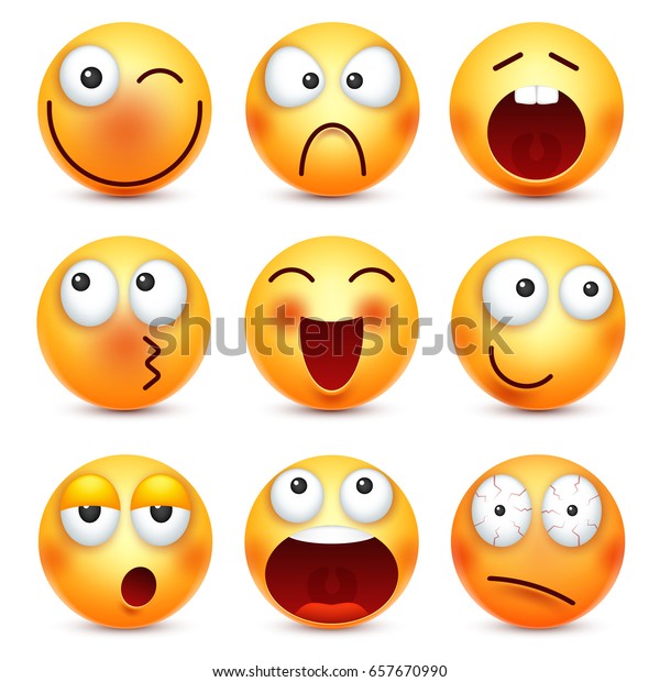 Smiley Emoticons Set Yellow Face With Emotions Facial Expression D