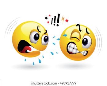 Smileys arguing. One smiley yelling at another
Vector illustration. 
