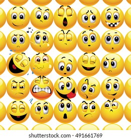 Smileys with different face expression stuck with each other in a group.