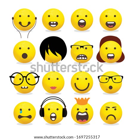Smileys emoticons, emoji vector set - Mouths Facial Expressions, Cartoon Lips And Tongues.