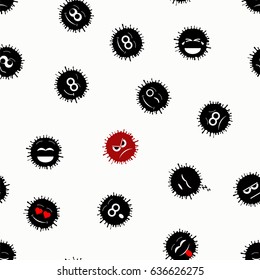 Smileys in the form of blots on a white background. Seamless Pattern