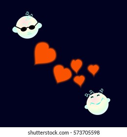 smileys with hearts on a blue background, vector illustration