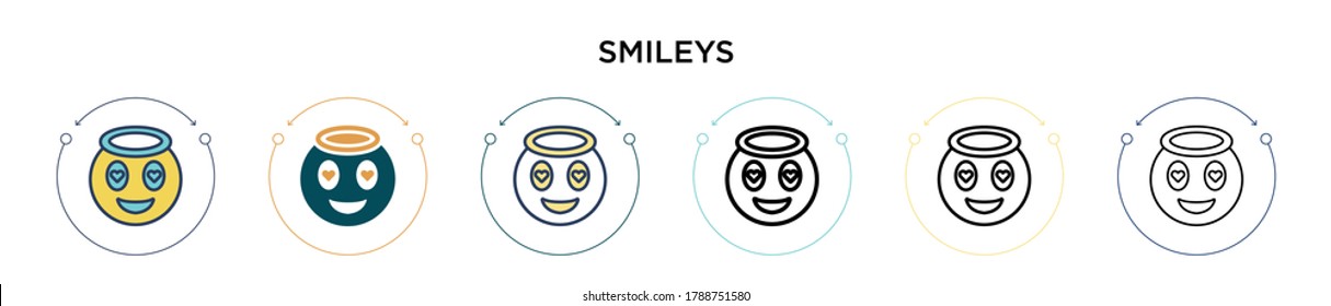 Smileys icon in filled, thin line, outline and stroke style. Vector illustration of two colored and black smileys vector icons designs can be used for mobile, ui, web
