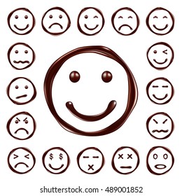 Smileys set made of chocolate syrup