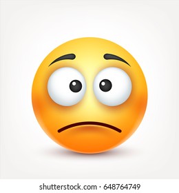 Smiley,sad emoticon. Yellow face with emotions. Facial expression. 3d realistic emoji. Funny cartoon character.Mood. Web icon. Vector illustration.