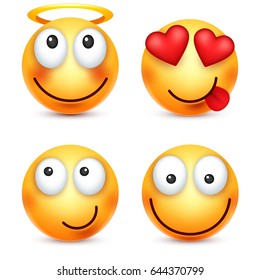 Smiley,smiling emoticon. Yellow face with emotions. Facial expression. 3d realistic emoji. Funny cartoon character.Mood. Web icon. Vector illustration.