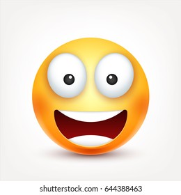 Smiley,smiling emoticon. Yellow face with emotions. Facial expression. 3d realistic emoji. Funny cartoon character.Mood. Web icon. Vector illustration.