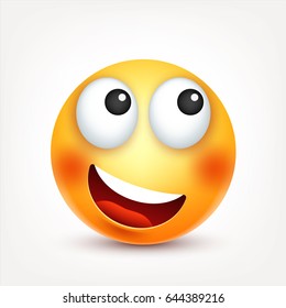 Smiley,smiling emoticon. Yellow face with emotions. Facial expression. 3d realistic emoji. Funny cartoon character.Mood. Web icon. Vector illustration.