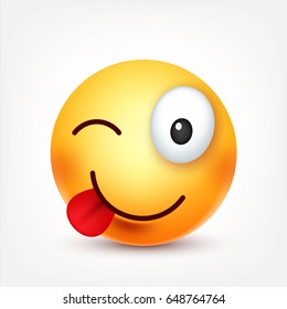 Smiley,smiling ,happy emoticon. Yellow face with emotions. Facial expression. 3d realistic emoji. Funny cartoon character.Mood. Web icon. Vector illustration.