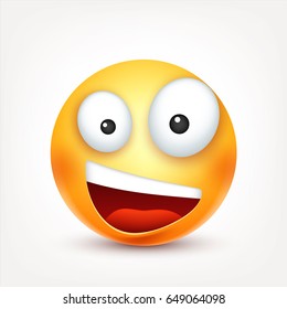 Smiley,smiling ,happy emoticon. Yellow face with emotions. Facial expression. 3d realistic emoji. Funny cartoon character.Mood. Web icon. Vector illustration.