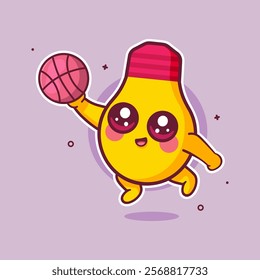 smilie bulb lamp character mascot playing basketball isolated cartoon