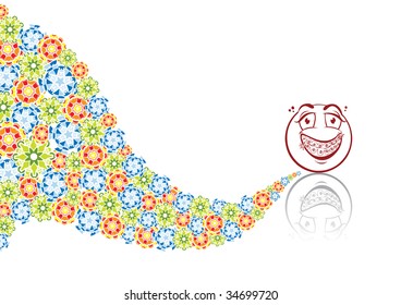 Smilie with crowns on a teeth in abstract collage. Format A4. Vector illustration. Isolated groups and layers. Global colors.