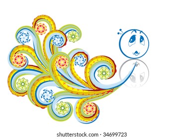 The smilie was upset in abstract collage. Format A4. Vector illustration. Isolated groups and layers. Global colors.