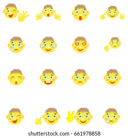 Smilies boys with different emotions  gestures. Stickers. Stikers