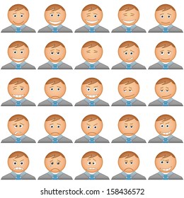 Smilies business change in suits and ties, symbolising various human emotions, set. Vector