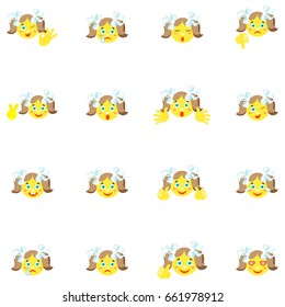 Smilies girl with different emotions and gestures. Stickers. Stikers