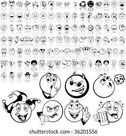 Smilies set of black sketch. Part 1. Isolated groups and layers.