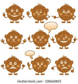 Smilies symbolising various human emotions, round and brown, set. Vector