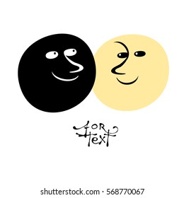 Smiling abstract cartoons faces black and yellow colors on a white background. Vector to illustrate magazine articles about the problems of communication, for poster or postcard.