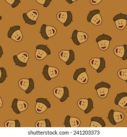 smiling acorn seamless pattern cartoon illustration