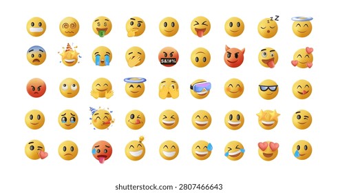 Smiling and Affectionate emojis 3D set. Emoticons big set. Vector icons for chat and SMM. Social media emoji. Emoji faces collection. Funny emoticons faces with facial expressions, UI interface icons