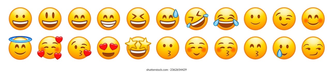 Smiling and Affectionate emojis set. Emoticons big set. Vector icons set. Social media emoji set. iOS emoji. iPhone emoji. WhatsApp.