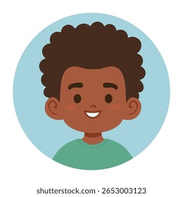 Smiling African American boy avatar in flat style isolated on white background