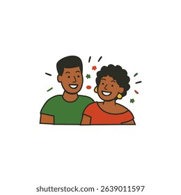 Smiling African American Characters Illustration for Juneteenth Celebration – Happy Black Couple in Flat Vector Style