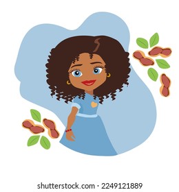 Smiling african american cute girl. Vector Illustration for National Peanut Butter Lovers Day.