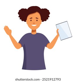 Smiling african american girl holding digital tablet and waving her hand