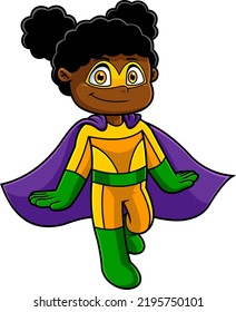 Sonriente personaje de caricatura de superhéroe afroamericano. Ilustración dibujada a mano vectorial aislada en fondo transparente