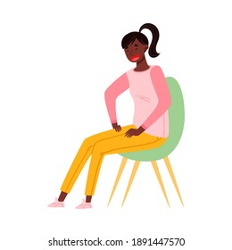 Smiling African American Girl Teenager In Casual Wear Sitting On Chair Vector Illustration