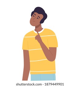Smiling African American Man Dreaming about Something, People Imagination Concept Cartoon Style Vector Illustration