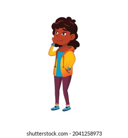 smiling african girl looking at cute tropical animal in zoo cartoon vector. smiling african girl looking at cute tropical animal in zoo character. isolated flat cartoon illustration