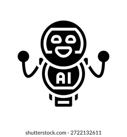 Vector sonriente del icono del glifo del robot del ayudante del AI. Muestra sonriente del robot del ayudante del AI
