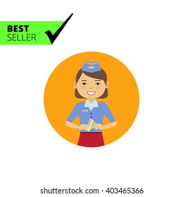 Smiling air hostess holding tickets