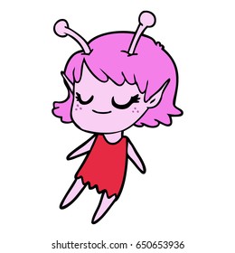 smiling alien girl cartoon floating