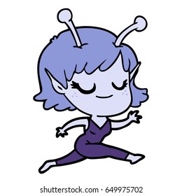 smiling alien girl cartoon running