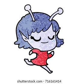 smiling alien girl cartoon running
