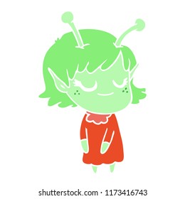 smiling alien girl flat color style cartoon