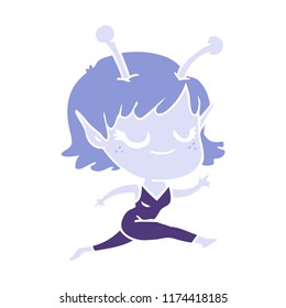 smiling alien girl flat color style cartoon running