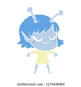 smiling alien girl flat color style cartoon