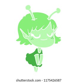smiling alien girl flat color style cartoon
