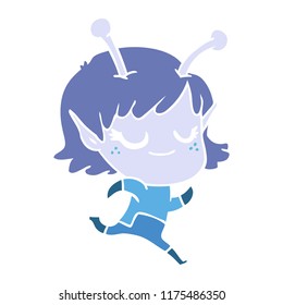 smiling alien girl flat color style cartoon running