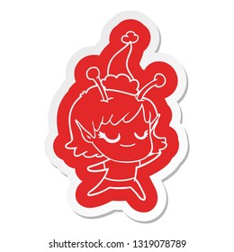 smiling alien girl quirky cartoon  sticker of a wearing santa hat