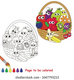 Smiling Alive Fruit Basket To Be Colored, The Coloring Book For Preschool Kids With Easy Educational Gaming Level.